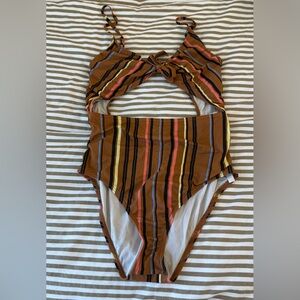 Striped Brown One Piece Urban Outfitters